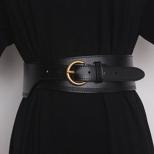 Japanese Pin Buckle Irregular Cowhide Embossed Girdle For Women