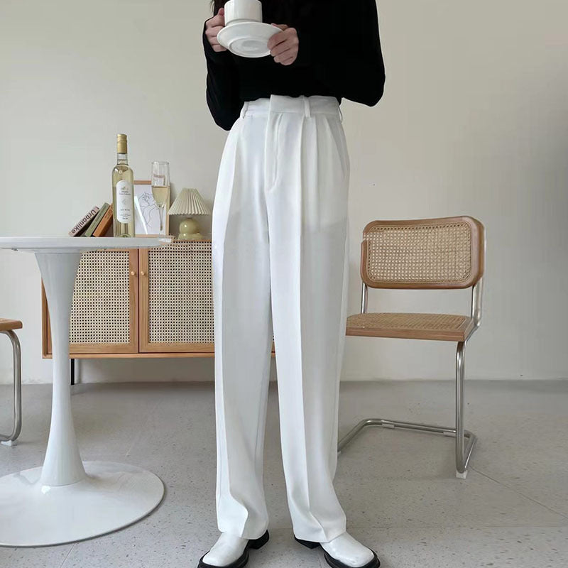 Summer Versatile High Waist Pleated Design Loose Drooping Wide Leg Pants