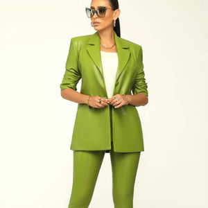 Women's Pleated PU Leather Fashion Suit