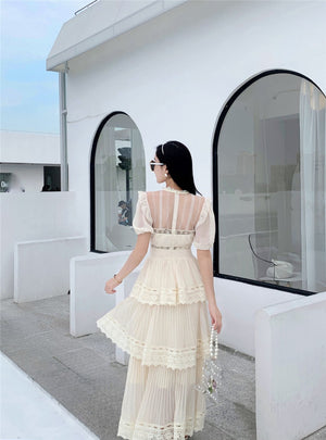 French Short-sleeved Cake Skirt Long Dress