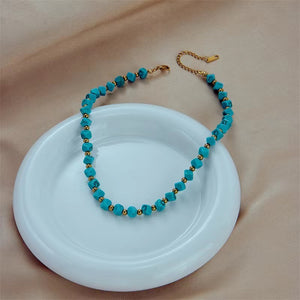 Turquoise French Retro Beaded Necklace For Women