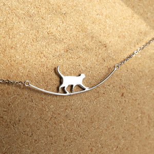925 Silver Cat Curved Necklace