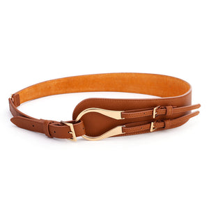 Leather slant with reverse buckle waist belt