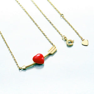 Gold Cupid's Arrow Heart Necklace for Women