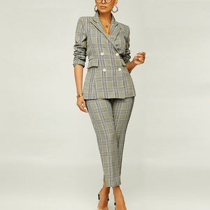 Women's Elegant Slim Plaid Business Suit