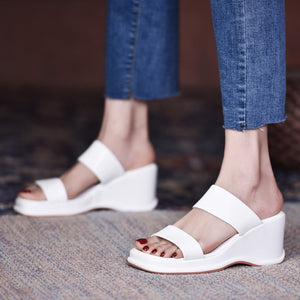 Women's Solid Color Platform Wedge Slippers