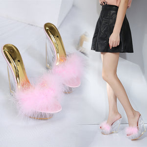 Fashion Glass And Wooly Crystal Wedge Sandals