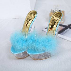 Fashion Glass And Wooly Crystal Wedge Sandals