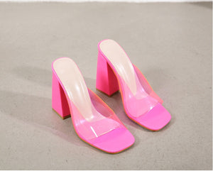 Square Toe Block Heel Sandals Transparent Pvc High Heel Sandals