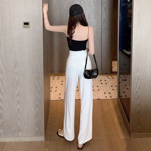 Straight High Waist Slimming Casual Drape Wide Leg White Suit Pants