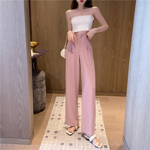 Straight High Waist Slimming Casual Drape Wide Leg White Suit Pants