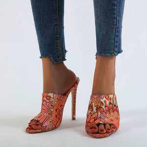 Colorful Sandals Women's Stiletto High Heels Back Open Toe Women's Shoes