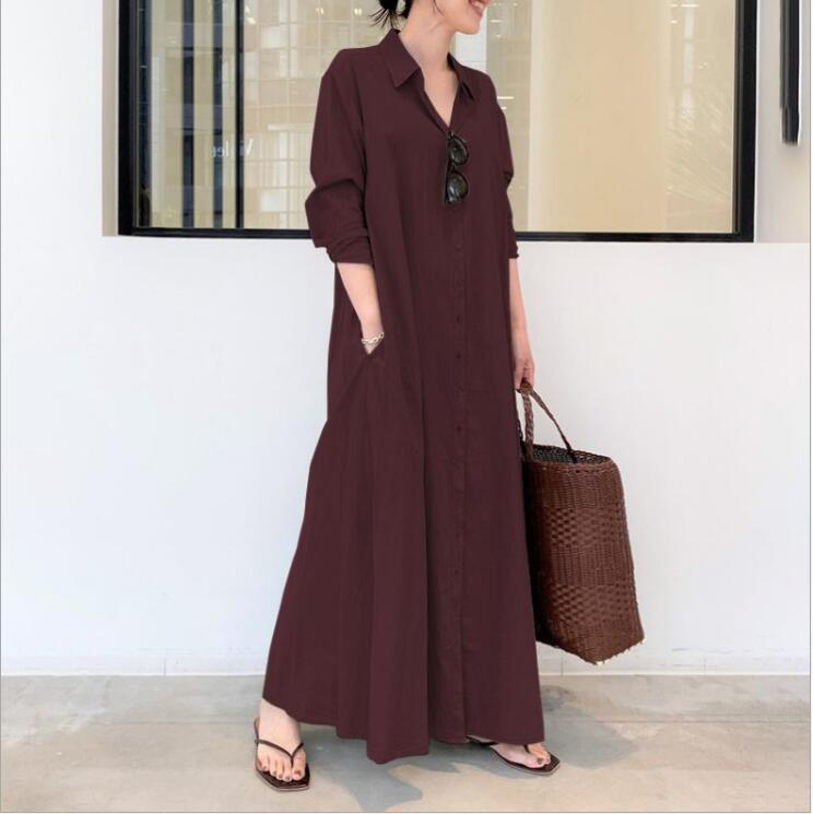 Cotton And Linen Loose Casual Long Shirt Dress