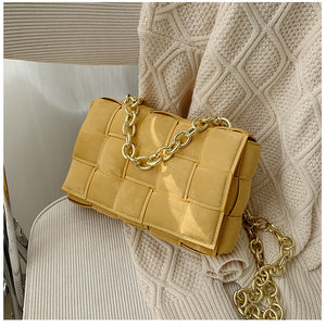 Small Weave New Good Quality Fashion PU Leather Shoulder Crossbody Bag Female Handbags Weave Chains Shoulder Bags Female Purse