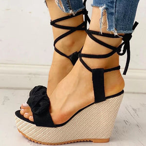 Fashionable Wedge Fish Mouth Bow Sandals