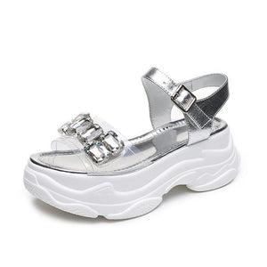 Jewelry Wedge Heel Transparent Rhinestones Sandals