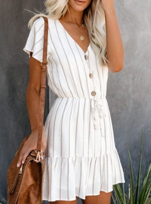 Striped short sleeve tie waist casual dress