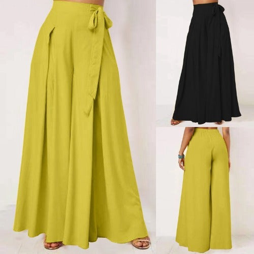 Women's Cotton And Linen Big Swing Line Wide Loose High Waist Wide-leg Pants