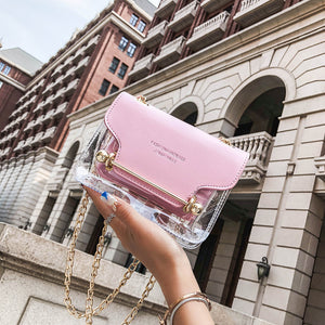 Women Fashion Brand Design Small Square Shoulder Bag Clear Transparent PU Composite Messenger Bags New Female Handbags