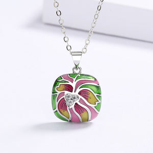 Rustic Enamel Pendant Rose Necklace For Women