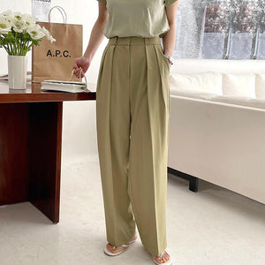 High Waist Pleated Design Loose Casual Drape Straight Wide Leg Suit Pants