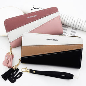 Simple Long Color Matching Fashion Coin Purse Card Holder Handbag