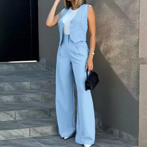 European And American Fashion Suit Vest Jacket Wide Leg Pants Casual Suit