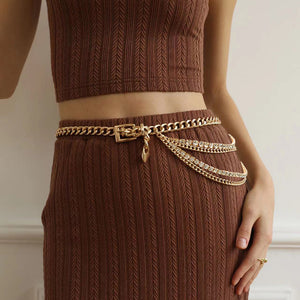 Waist Chain Women Personality Pin Buckle Chain Belt Adornment Dress Gold Hollow Rhinestone Multi-layer Waist Seal All Match