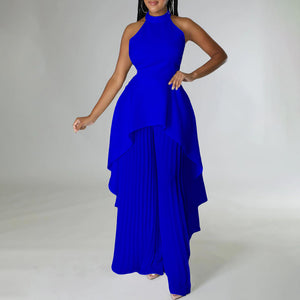 Fashion Casual Set Summer Socialite Private Wear Backless Top Pleated Wide-leg Trousers