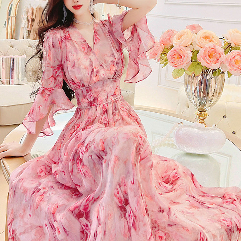 Women's Sweet Temperament Floral Chiffon Dress