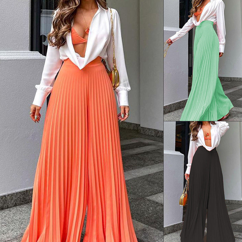 Women's Fashion Pleated Long Wide-leg Pants