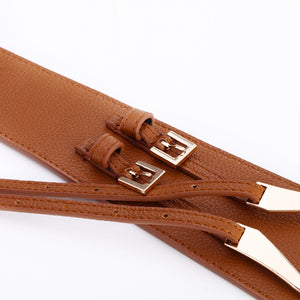 Leather slant with reverse buckle waist belt