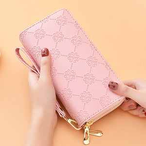 Women's Long Shiny Matte Double Zipper Large Capacity Purse Clutch Bag