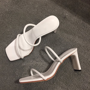 Square Toe Thick Heel Super High Heel Sandals White High Heels