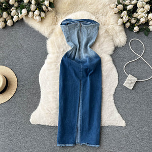 Women's Fashion Temperament Skinny Breasted Denim Dress