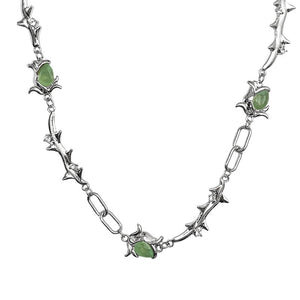 Green Flower Thorn Necklace For Women