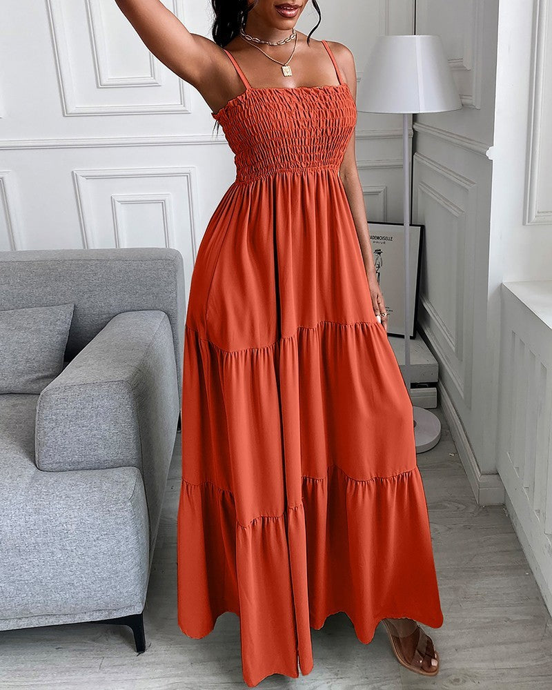 New Women's Sling And Cable Long Skirt Casual Solid Color Dress