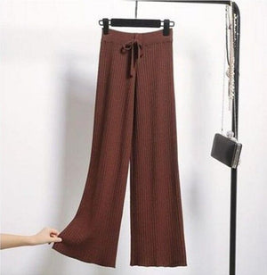 Drop knit wide-leg pants