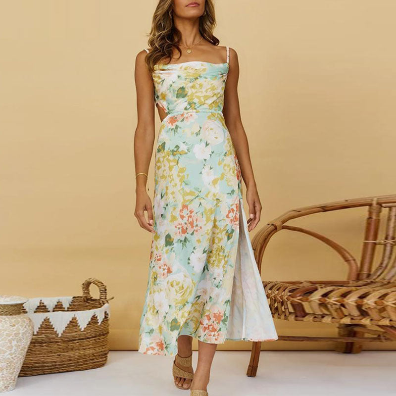 Women's Temperament Sling Floral Slit Dress