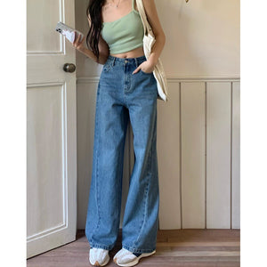 Women's Loose High Waist Retro Cropped Patchwork Wide-leg Jeans