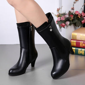 2021 autumn and winter new women boots high heel shoes Heart Pendant in the tube side zipper side zipper with knights boots