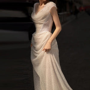 Bridal Hepburn Style Wedding Veil Trailing Off-shoulder Evening Dress