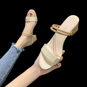 Wind Fashion Two-wear Slippers Women's Outer Wear Korean Style High Heels