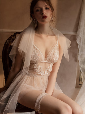 Women's summer thin lace split sling nightdress private