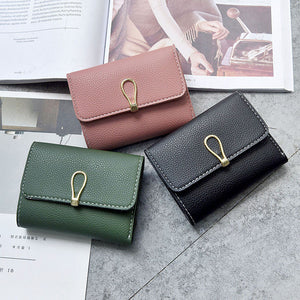 Mini Coin Purse Women's Short Buckle Soft Leather Wallet Three Folding Card Holder