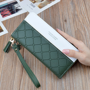 Ladies In Hand Long Zipper Tassel Stitching Embossed Large-capacity Wallet