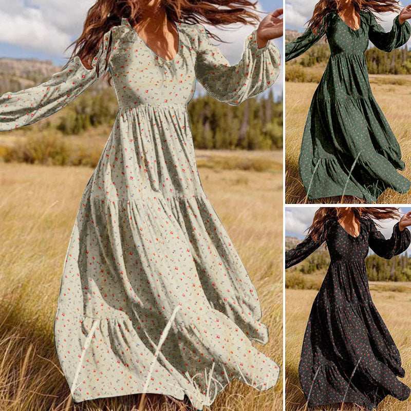 Casual Temperament Women's Chiffon Pullover V-Neck Large Swing Dress