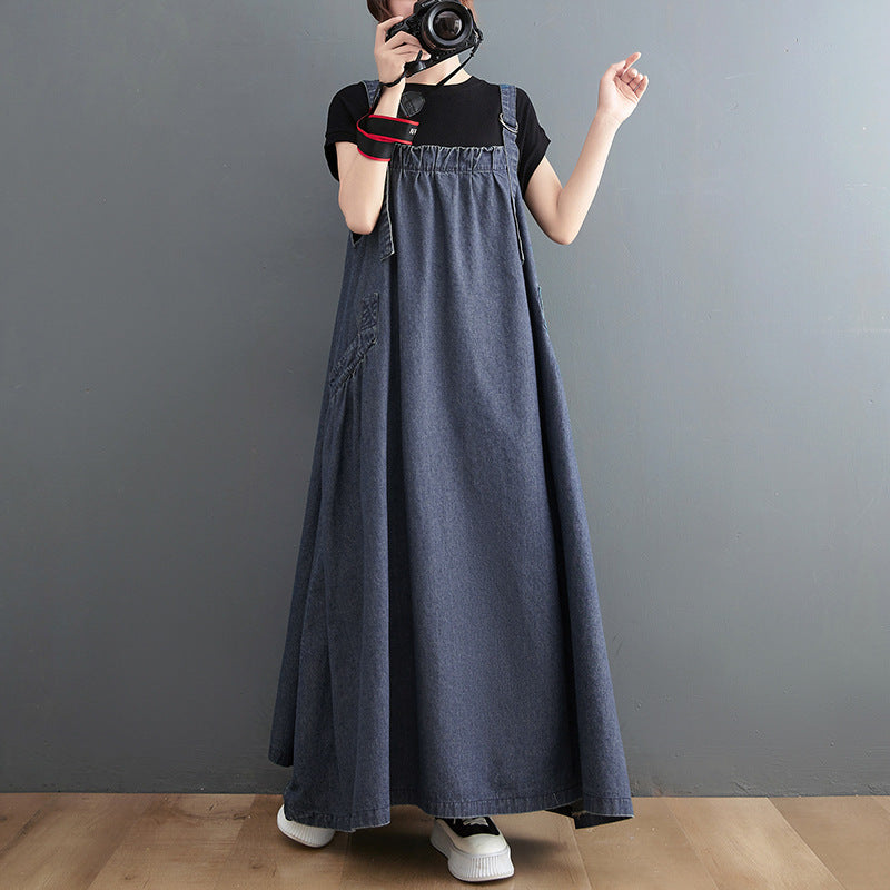 Denim Suspender Skirt Long Swing Dress