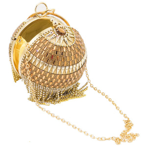 Round Dinner Bag With Diamond Stickers, Spherical Tassel Bag, Hot Diamond Handbag, Chain Bag