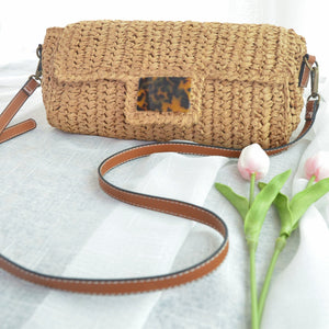 Straw Fashion Vintage Leopard Print Crossbody Bag